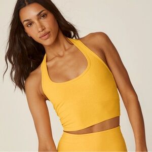 Beyond Yoga Spacedye Well Rounded Cropped Halter Tank Marigold Yellow Size XS
